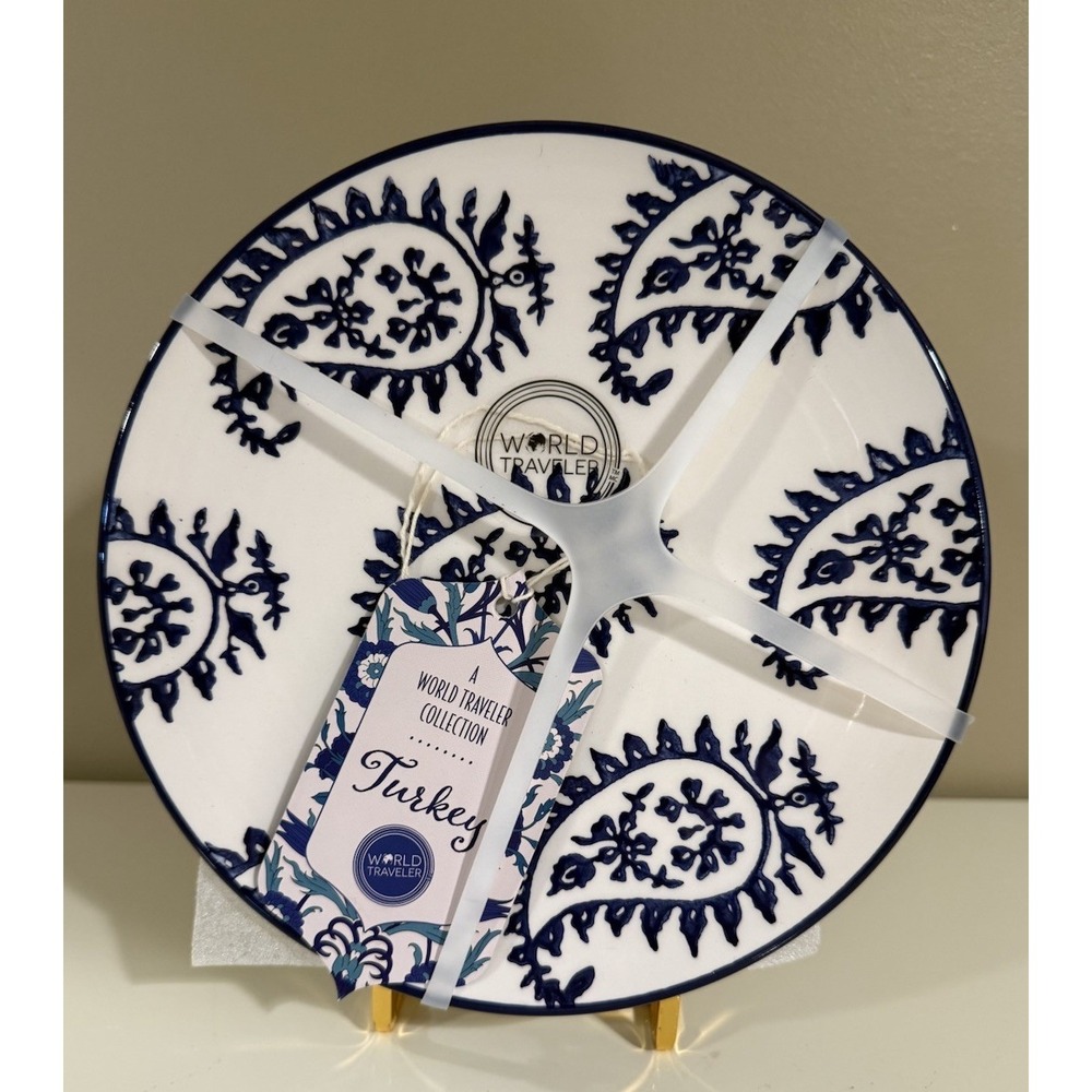 Set of 4 World Traveler Hand Painted 8" Plates with Blue Floral Design, Turkey